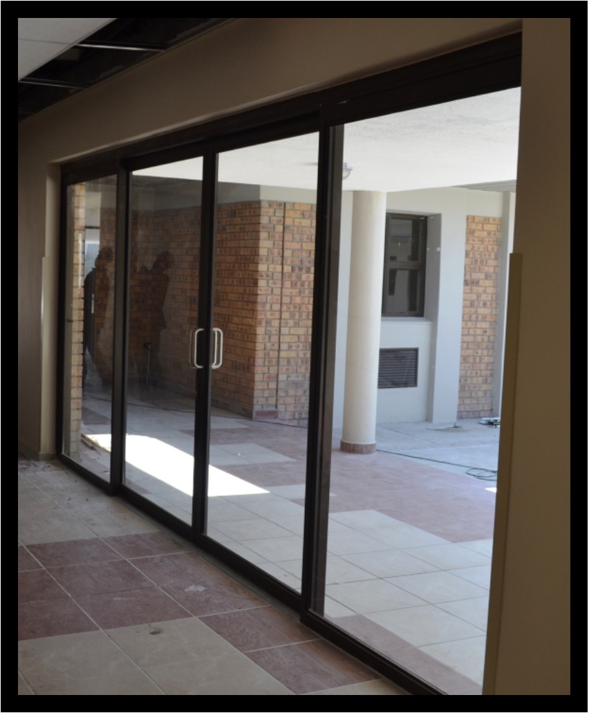 Aluminium sliding door installed at a commercial building